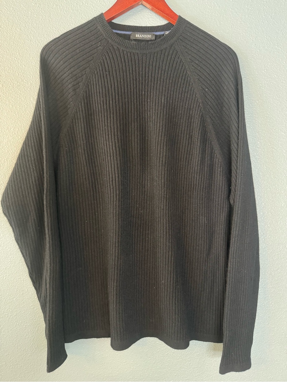 Brandini Black Silk Cashmere Rib Knit Crew Neck Sweater Men’s XL Luxury Pullover